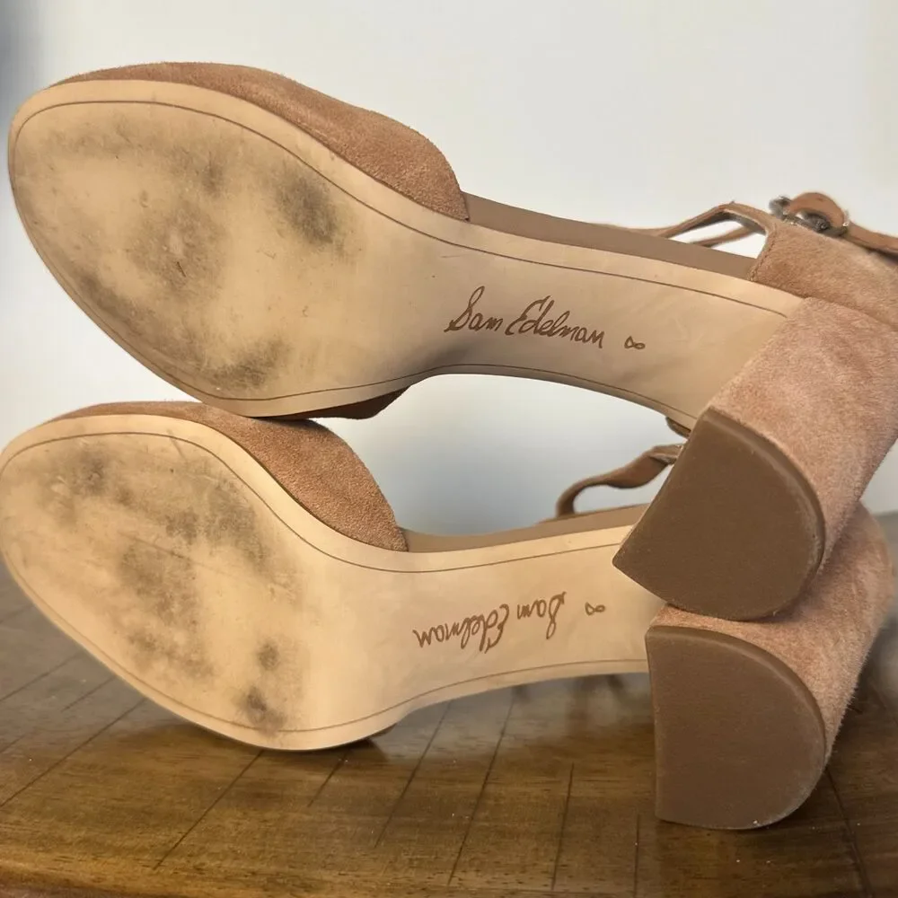 Sam Edelman Nude Suede Party Heels Women's 8 Closed Toe Strappy Pumps
